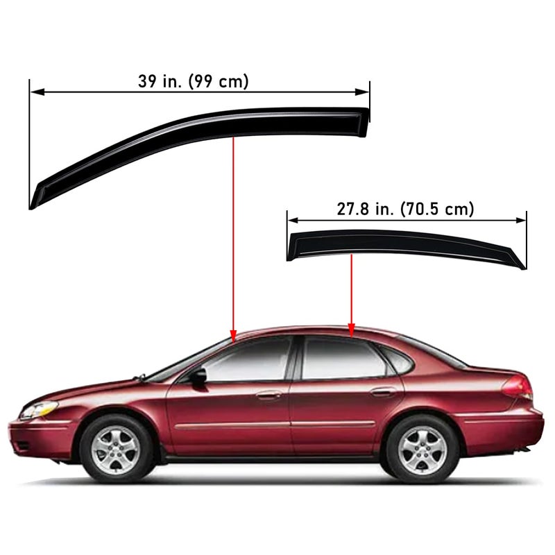Lightronic Extra Durable Outside-Mount Auto Vent Window Visor, Fits 1996-2007 Ford Taurus Sedan, UV Protection Rain Guard, Original Wind Deflector, No-Drill Easy Install, Dark Smoke, 4-Pcs - Image 2